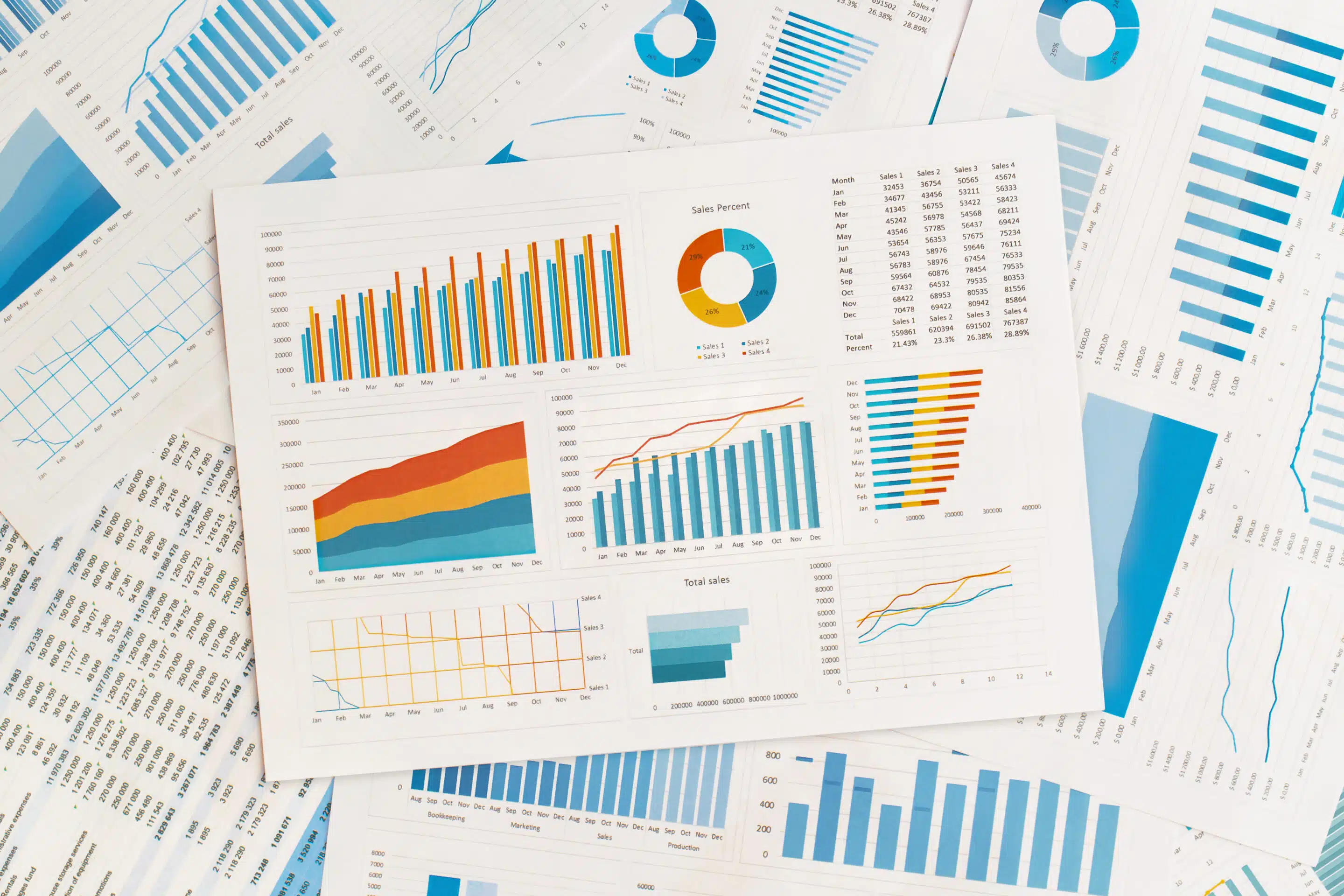 a pile of papers showing graphs