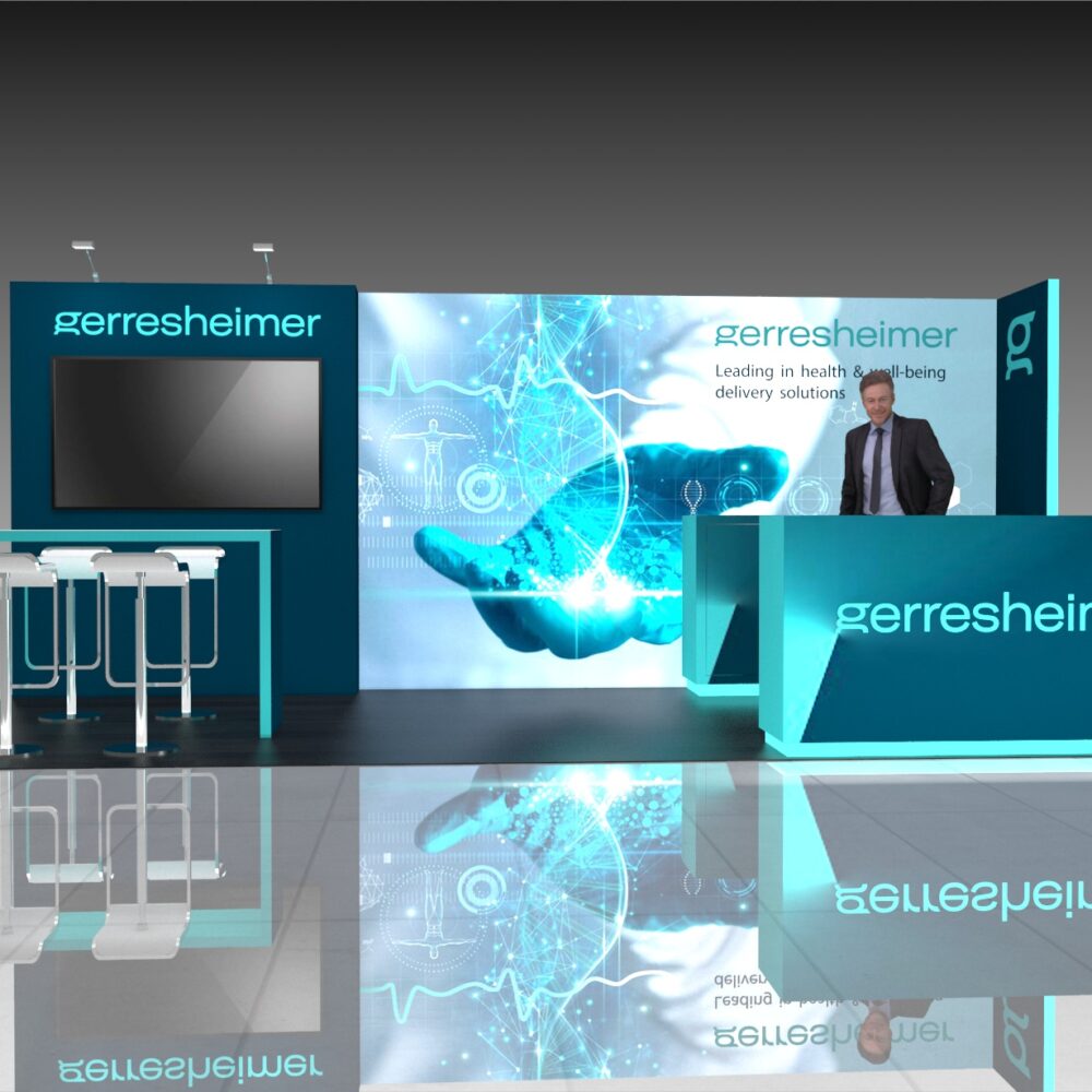 10x20 MedTech Booth Rental – Sleek Healthcare Exhibit for CES or AHR Expo