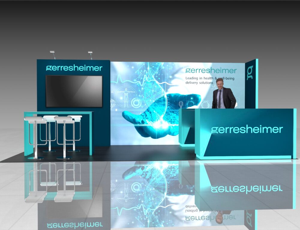 10x20 MedTech Booth Rental – Sleek Healthcare Exhibit for CES or AHR Expo