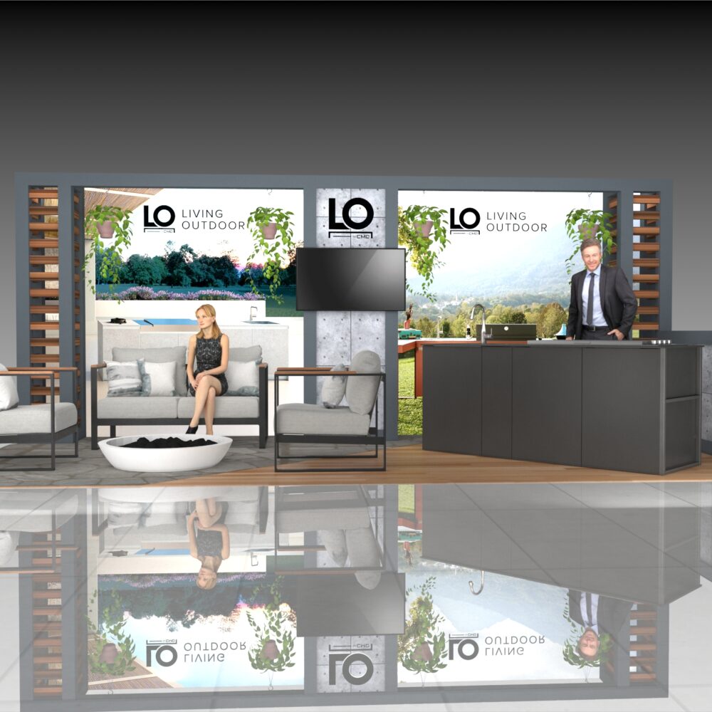 10x20 AHR Expo Booth Rental – Modern Outdoor Living Exhibit