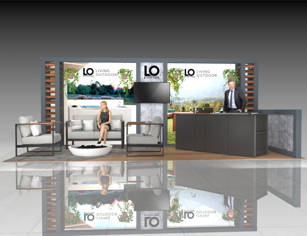 10x20 AHR Expo Booth Rental – Modern Outdoor Living Exhibit