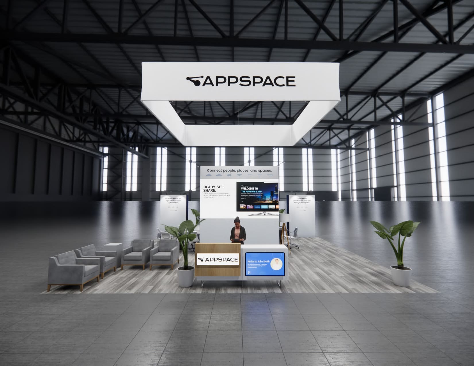 Exhibit Experience 30x30 island exhibition stand at Business Design Centre Islington for U.S. B2B software company